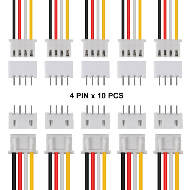 ACEIRMC 10Pairs JST-XH Connector Kit, XH 2.54mm 4 Pin Header Male and Female Connectors Plug Adapter with Flat Wire Cable 200mm 26AWG Compatible with JST XH (4P) - Image 2